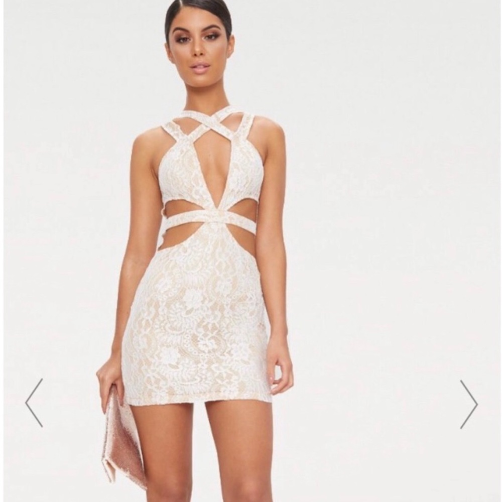 PRETTYLITTLETHING White Lace Cut Out Bodycon Dress